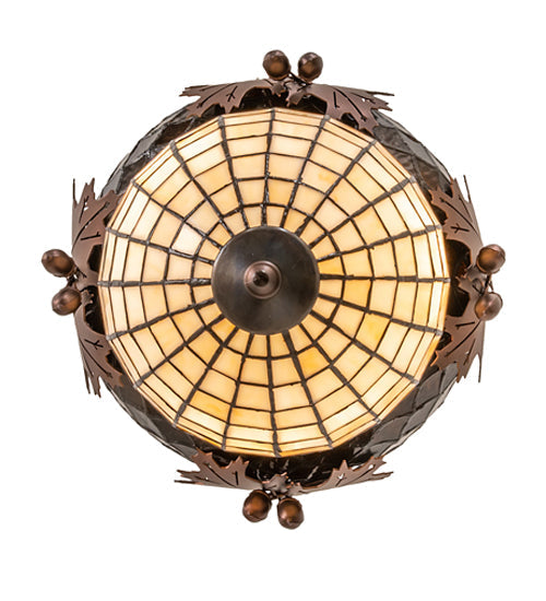 Meyda Lighting Oak Leaf & Acorn 13" 3-Light Mahogany Bronze Pendant Light With Brown & Beige Shade Glass