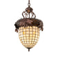 Meyda Lighting Oak Leaf & Acorn 13" 3-Light Mahogany Bronze Pendant Light With Brown & Beige Shade Glass