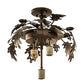 Meyda Lighting Oak Leaf & Acorn 15" 3-Light Mahogany Bronze Flush Mount Light With Bark Brown & Amber Shade Glass