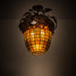 Meyda Lighting Oak Leaf & Acorn 15" 3-Light Mahogany Bronze Flush Mount Light With Bark Brown & Amber Shade Glass
