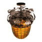 Meyda Lighting Oak Leaf & Acorn 15" 3-Light Mahogany Bronze Flush Mount Light With Bark Brown & Amber Shade Glass