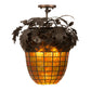 Meyda Lighting Oak Leaf & Acorn 15" 3-Light Mahogany Bronze Flush Mount Light With Bark Brown & Amber Shade Glass