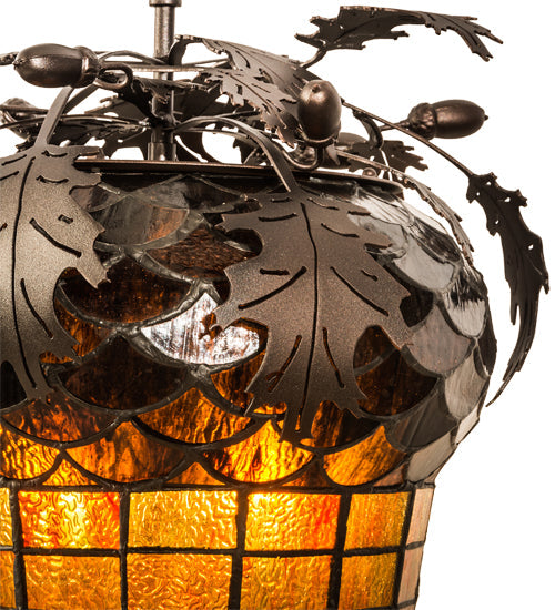 Meyda Lighting Oak Leaf & Acorn 15" 3-Light Mahogany Bronze Flush Mount Light With Bark Brown & Amber Shade Glass