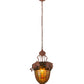 Meyda Lighting Oak Leaf & Acorn 15" Rust Pendant Light With Amber & Brown Shade Glass