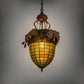 Meyda Lighting Oak Leaf & Acorn 15" Rust Pendant Light With Amber & Brown Shade Glass