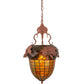 Meyda Lighting Oak Leaf & Acorn 15" Rust Pendant Light With Amber & Brown Shade Glass