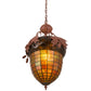 Meyda Lighting Oak Leaf & Acorn 15" Rust Pendant Light With Amber & Brown Shade Glass