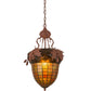 Meyda Lighting Oak Leaf & Acorn 15" Rust Pendant Light With Amber & Brown Shade Glass