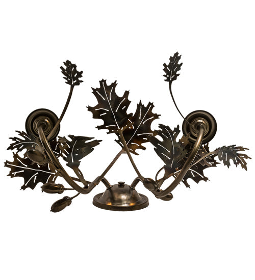 Meyda Lighting Oak Leaf & Acorn 16" 2-Light Dark Burnished Antique Copper Wall Sconce With Ivory Faux Candlelight