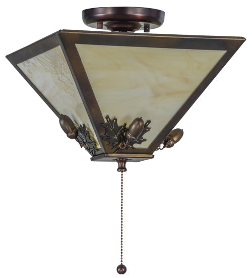 Meyda Lighting Oak Leaf & Acorn 16" 3-Light Mahogany Bronze Flush Mount Light With Beige Art Shade Glass
