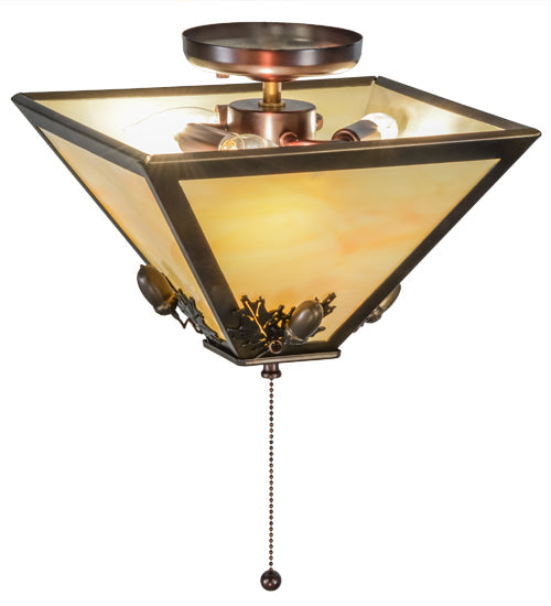 Meyda Lighting Oak Leaf & Acorn 16" 3-Light Mahogany Bronze Flush Mount Light With Beige Art Shade Glass