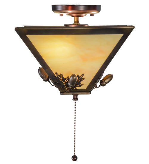 Meyda Lighting Oak Leaf & Acorn 16" 3-Light Mahogany Bronze Flush Mount Light With Beige Art Shade Glass