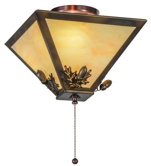 Meyda Lighting Oak Leaf & Acorn 16" 3-Light Mahogany Bronze Flush Mount Light With Beige Art Shade Glass