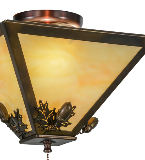 Meyda Lighting Oak Leaf & Acorn 16" 3-Light Mahogany Bronze Flush Mount Light With Beige Art Shade Glass