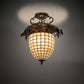 Meyda Lighting Oak Leaf & Acorn 16" Antique Copper Flush Mount Light With Beige & Brown Shade Glass