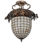 Meyda Lighting Oak Leaf & Acorn 16" Antique Copper Flush Mount Light With Beige & Brown Shade Glass