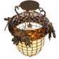 Meyda Lighting Oak Leaf & Acorn 16" Antique Copper Flush Mount Light With Beige & Brown Shade Glass