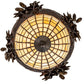 Meyda Lighting Oak Leaf & Acorn 16" Antique Copper Flush Mount Light With Beige & Brown Shade Glass