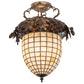 Meyda Lighting Oak Leaf & Acorn 16" Antique Copper Flush Mount Light With Beige & Brown Shade Glass