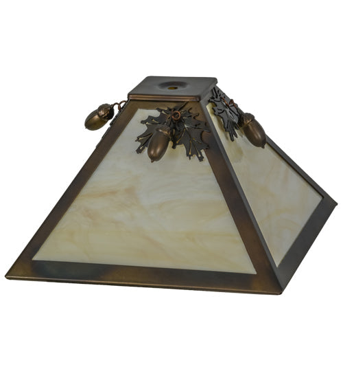 Meyda Lighting Oak Leaf & Acorn 16" Light Burnished Antique Copper Frame With Beige Art Shade Glass