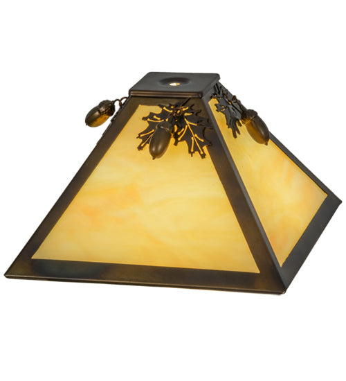 Meyda Lighting Oak Leaf & Acorn 16" Light Burnished Antique Copper Frame With Beige Art Shade Glass