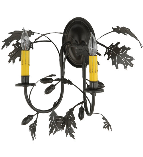 Meyda Lighting Oak Leaf & Acorn 18" 2-Light Timeless Bronze Wall Sconce With Ivory Faux Candlelight
