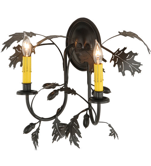 Meyda Lighting Oak Leaf & Acorn 18" 2-Light Timeless Bronze Wall Sconce With Ivory Faux Candlelight