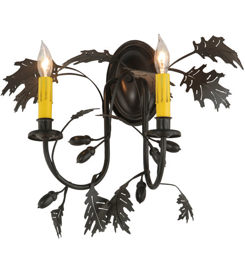 Meyda Lighting Oak Leaf & Acorn 18" 2-Light Timeless Bronze Wall Sconce With Ivory Faux Candlelight