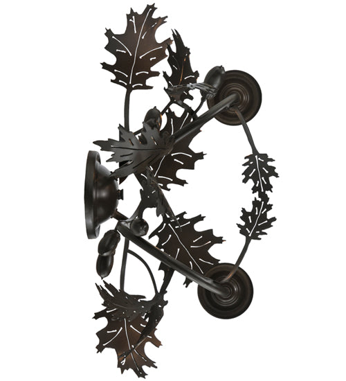 Meyda Lighting Oak Leaf & Acorn 18" 2-Light Timeless Bronze Wall Sconce With Ivory Faux Candlelight
