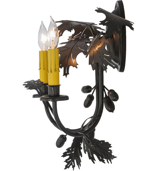 Meyda Lighting Oak Leaf & Acorn 18" 2-Light Timeless Bronze Wall Sconce With Ivory Faux Candlelight