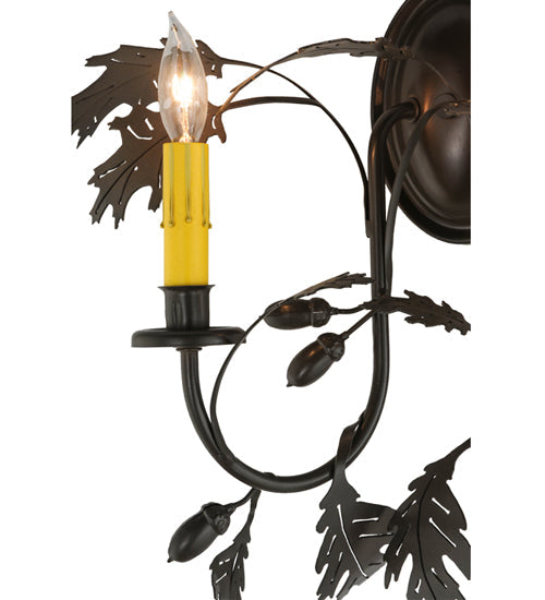 Meyda Lighting Oak Leaf & Acorn 18" 2-Light Timeless Bronze Wall Sconce With Ivory Faux Candlelight