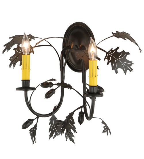 Meyda Lighting Oak Leaf & Acorn 18" 2-Light Timeless Bronze Wall Sconce With Ivory Faux Candlelight