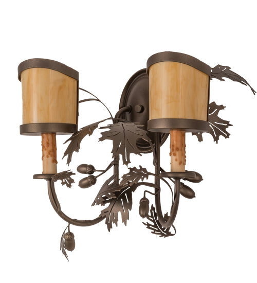 Meyda Lighting Oak Leaf & Acorn 18" 2-Light Tyler Bronze Wall Sconce With Tawnyrock Idalight Shade Glass