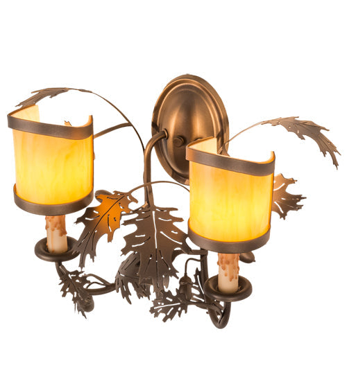Meyda Lighting Oak Leaf & Acorn 18" 2-Light Tyler Bronze Wall Sconce With Tawnyrock Idalight Shade Glass