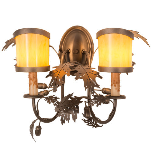 Meyda Lighting Oak Leaf & Acorn 18" 2-Light Tyler Bronze Wall Sconce With Tawnyrock Idalight Shade Glass