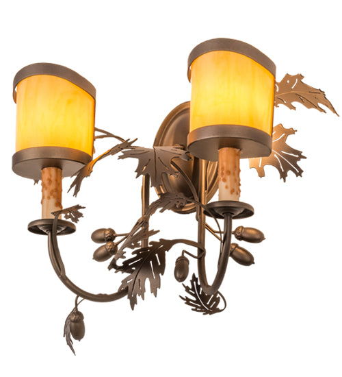 Meyda Lighting Oak Leaf & Acorn 18" 2-Light Tyler Bronze Wall Sconce With Tawnyrock Idalight Shade Glass