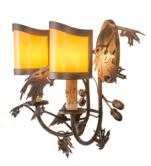 Meyda Lighting Oak Leaf & Acorn 18" 2-Light Tyler Bronze Wall Sconce With Tawnyrock Idalight Shade Glass
