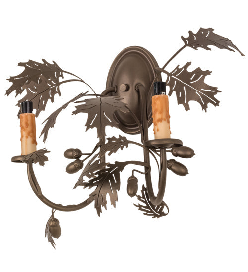 Meyda Lighting Oak Leaf & Acorn 18" 2-Light Tyler Bronze Wall Sconce With Tawnyrock Idalight Shade Glass