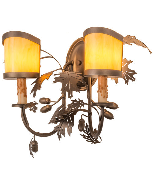 Meyda Lighting Oak Leaf & Acorn 18" 2-Light Tyler Bronze Wall Sconce With Tawnyrock Idalight Shade Glass