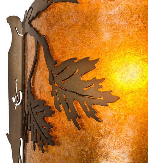 Meyda Lighting Oak Leaf & Acorn 184030 12" Antique Copper Wall Sconce With Amber Mica & Silver Mica Shade Glass
