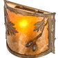 Meyda Lighting Oak Leaf & Acorn 184030 12" Antique Copper Wall Sconce With Amber Mica & Silver Mica Shade Glass
