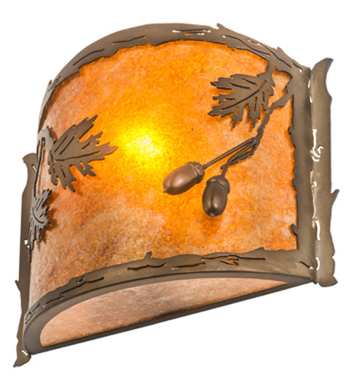 Meyda Lighting Oak Leaf & Acorn 184030 12" Antique Copper Wall Sconce With Amber Mica & Silver Mica Shade Glass
