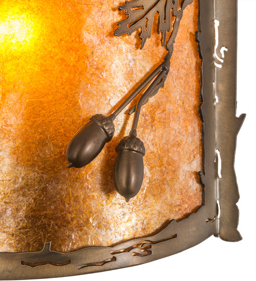 Meyda Lighting Oak Leaf & Acorn 184030 12" Antique Copper Wall Sconce With Amber Mica & Silver Mica Shade Glass