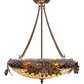 Meyda Lighting Oak Leaf & Acorn 19" 2-Light Antique Copper Semi-flush Mount Light With Bark Brown & Beige Art Shade Glass
