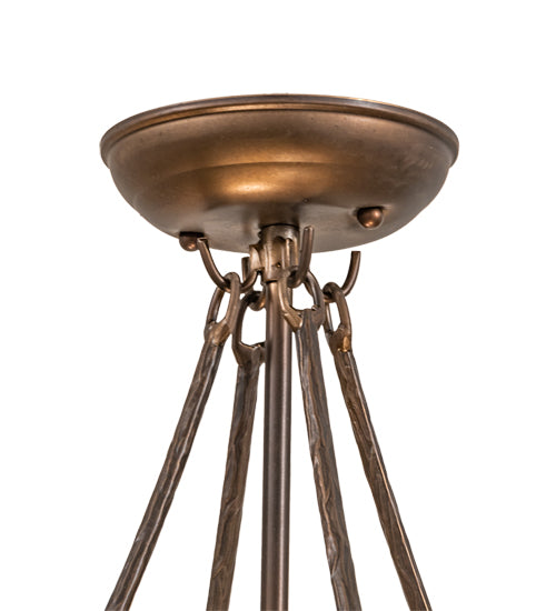 Meyda Lighting Oak Leaf & Acorn 19" 2-Light Antique Copper Semi-flush Mount Light With Bark Brown & Beige Art Shade Glass