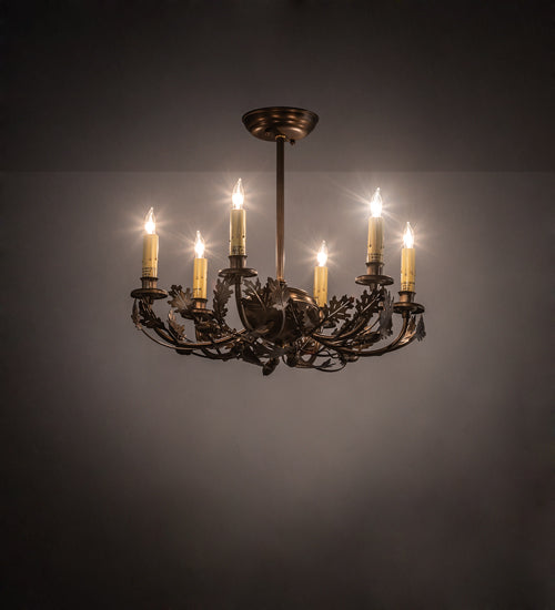 Meyda Lighting Oak Leaf & Acorn 19" 6-Light Antique Copper Chandelier With Amber Faux Candlelight