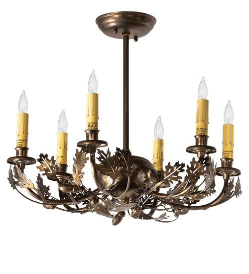 Meyda Lighting Oak Leaf & Acorn 19" 6-Light Antique Copper Chandelier With Amber Faux Candlelight