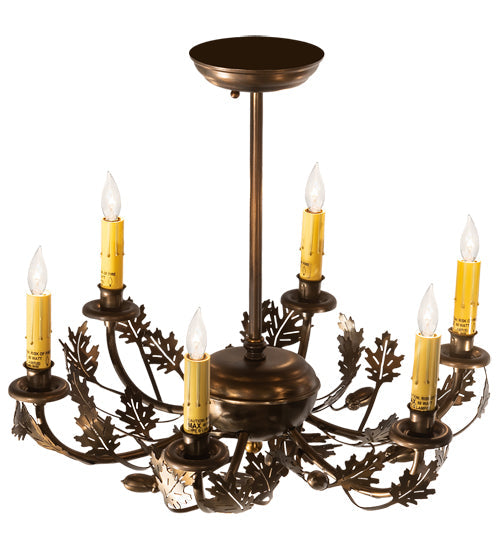 Meyda Lighting Oak Leaf & Acorn 19" 6-Light Antique Copper Chandelier With Amber Faux Candlelight