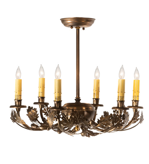 Meyda Lighting Oak Leaf & Acorn 19" 6-Light Antique Copper Chandelier With Amber Faux Candlelight