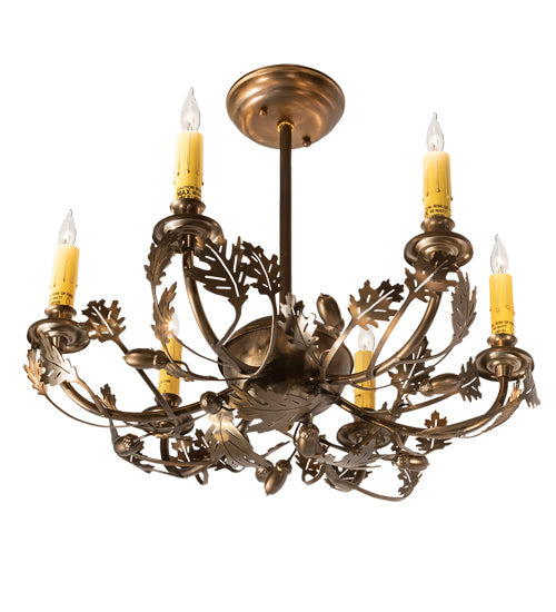 Meyda Lighting Oak Leaf & Acorn 19" 6-Light Antique Copper Chandelier With Amber Faux Candlelight